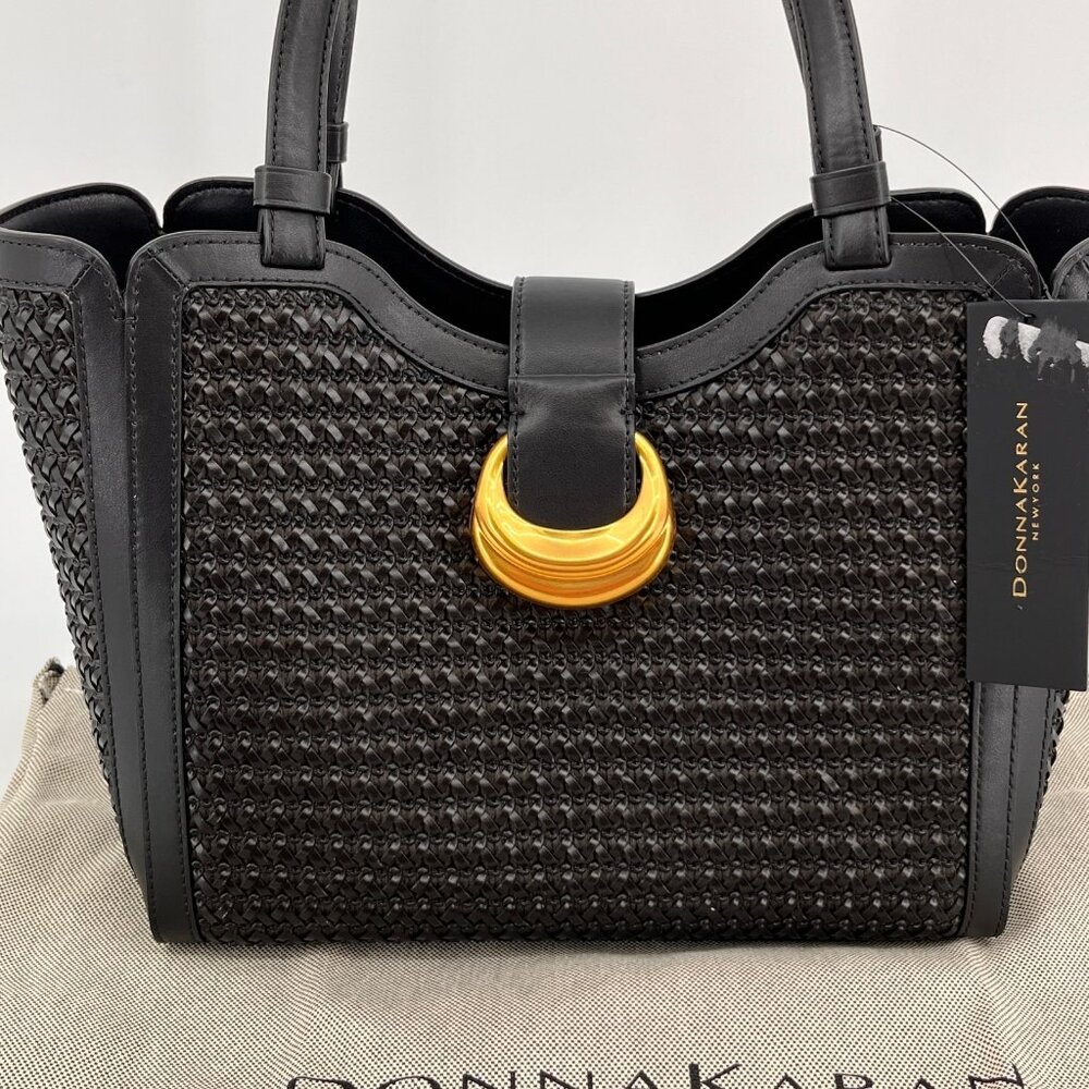 Donna Karan New York Valley Stream Black Woven Leather Small Tote Bag - Picture 6 of 16